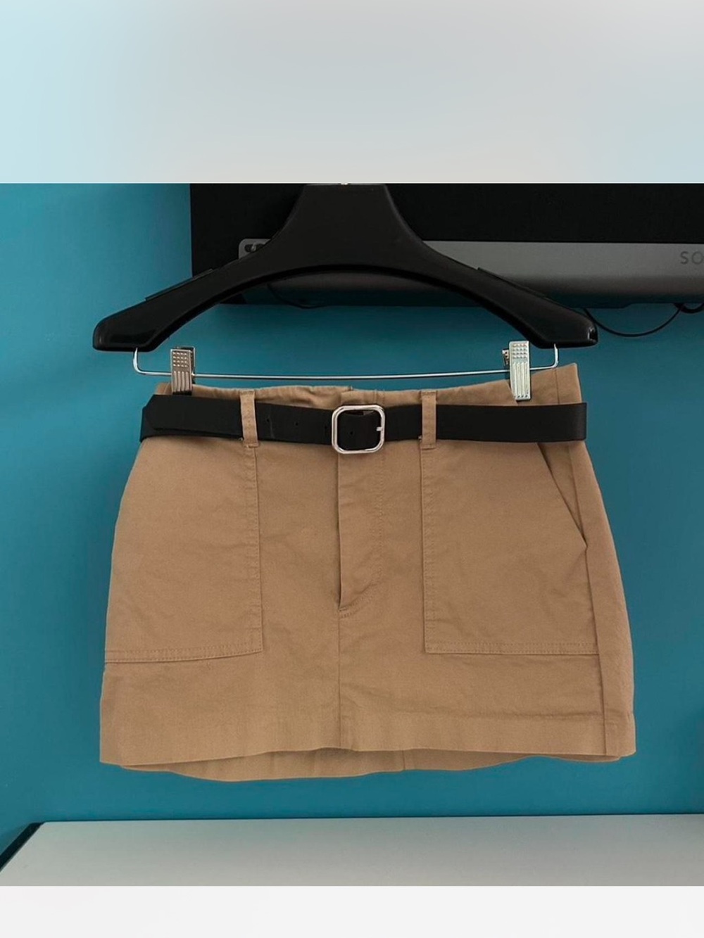 Bershka Tan Mini Skirt with Black Belt